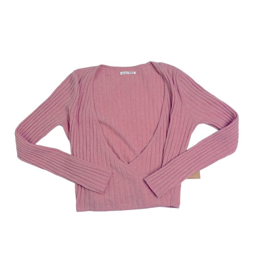Reformation Cashmere Ribbed Faux Wrap Cropped Sweater